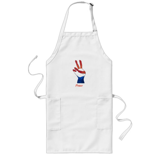 Red White and Blue Patriotic Peace Sign Hand Long Apron (Front)