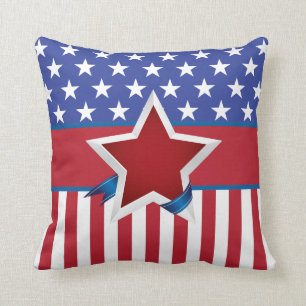 Red White and Blue Patriotic Star Pattern Throw Pillow