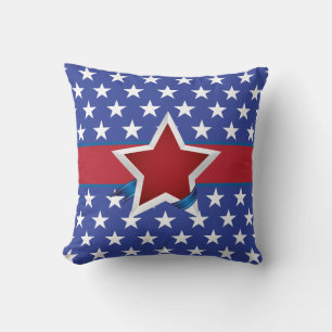 Red White and Blue Patriotic Star Pattern Throw Pillow
