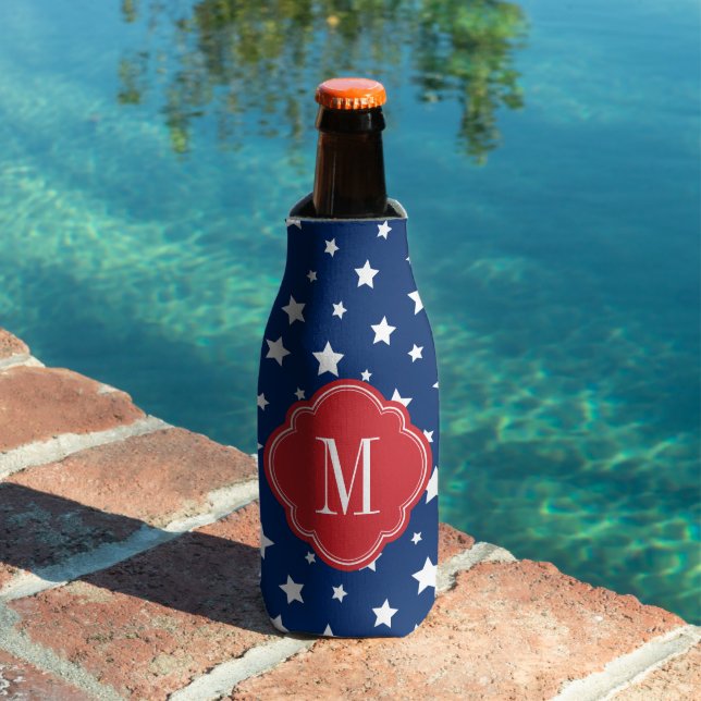 Red White and Blue Patriotic Stars Monogram Bottle Cooler (In Situ Pool)