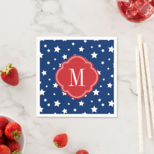 Red White and Blue Patriotic Stars Monogram Napkin