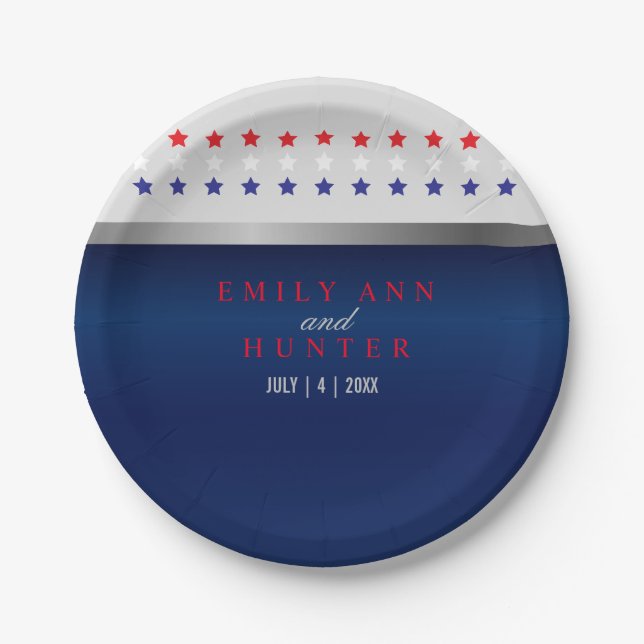 Red, White and Blue Patriotic Stars Paper Plate (Front)