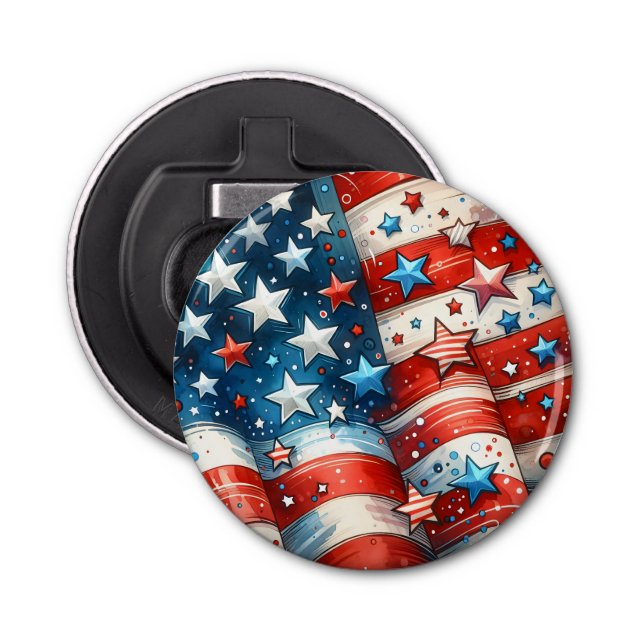 Red, White and Blue Patriotic US Flag Abstract Bottle Opener (Front)