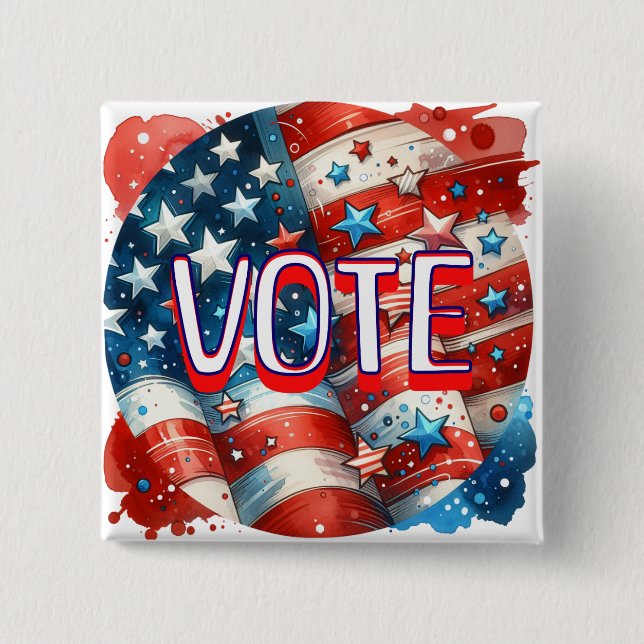 Red, White and Blue Patriotic Vote  2 Inch Square Button (Front)