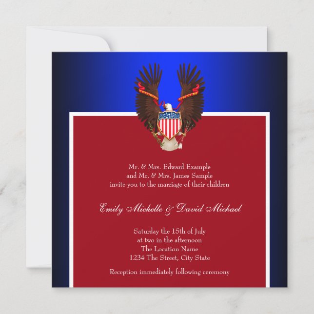 Red, White and Blue Patriotic Wedding Invitations (Front)