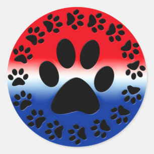 Red White and Blue Paw Prints Circle Classic Round Sticker