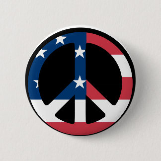 RED WHITE AND BLUE PEACE SIGN 2 INCH ROUND BUTTON