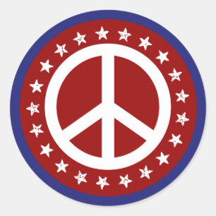 Red White and Blue Peace Sign and Stars Classic Round Sticker