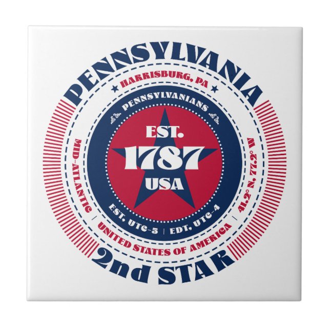Red, White, and Blue Pennsylvania Ceramic Tile (Front)