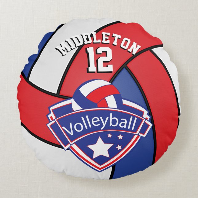 Red, White and Blue Personalize Volleyball Round Pillow (Front)