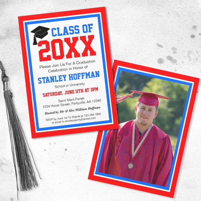 Red White and Blue Photo Graduation Party Invitation (Creator Uploaded)
