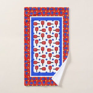 Red, White, and Blue Pickleball Paddles and Balls Hand Towel