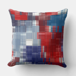 Red White and Blue Plaid Abstract Throw Pillow