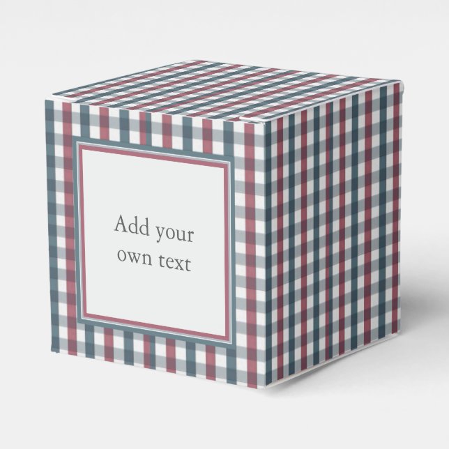 Red, White and Blue Plaid Custom Text Favor Box (Front Side)