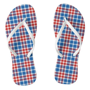 Red White and Blue Plaid Flip Flops