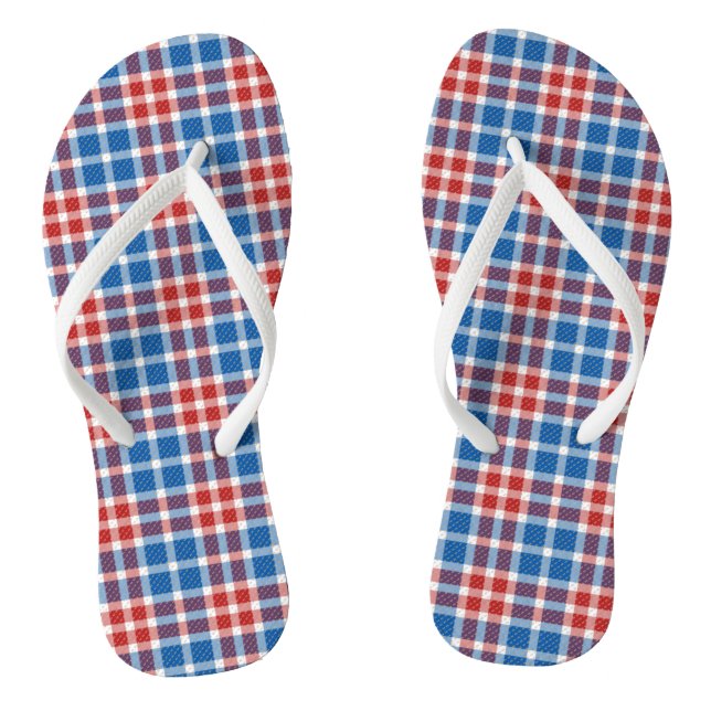 Red White and Blue Plaid Flip Flops (Footbed)