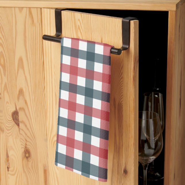Red White and Blue Plaid Kitchen Towel (Thirds Fold)