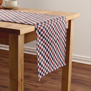 Red white and blue plaid medium table runner