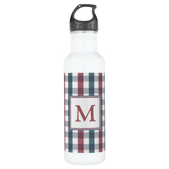 Red, White and Blue Plaid Monogram 710 Ml Water Bottle (Front)