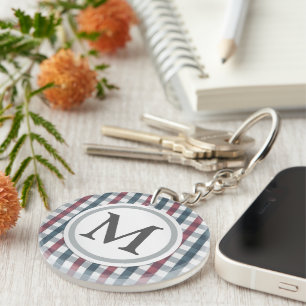 Red, White and Blue Plaid Monogram Keychain