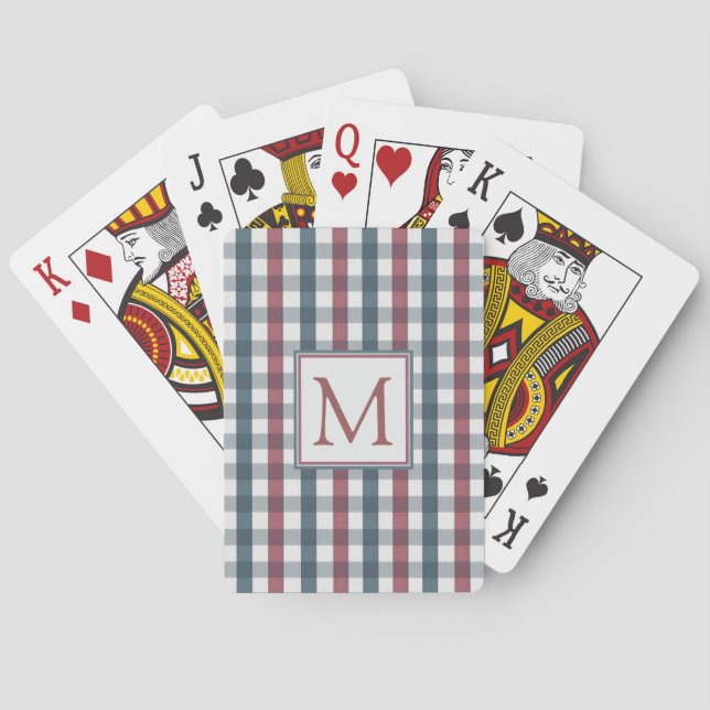 Red, White and Blue Plaid Monogram Playing Cards (Back)