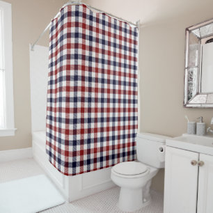 Red white and blue plaid Shower Curtain