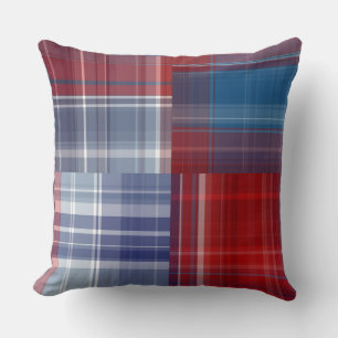 Red White and Blue Plaid  Throw Pillow