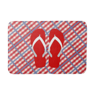 Red, White and Blue Plaid with Flip Flops Bath Mat