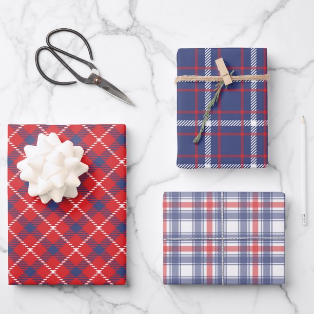 Red, White and Blue Plaid Wrapping Paper  (Front)