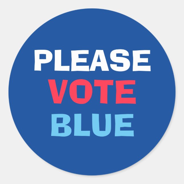 Red White And Blue Please Vote Blue Election Classic Round Sticker (Front)