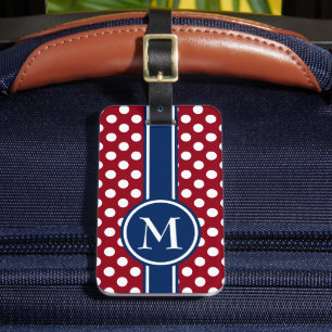 Red White and Blue Polka Dot Monogram Luggage Tag