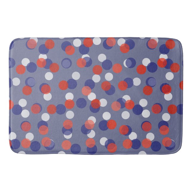 red, white and blue polka dots bath mat (Front)