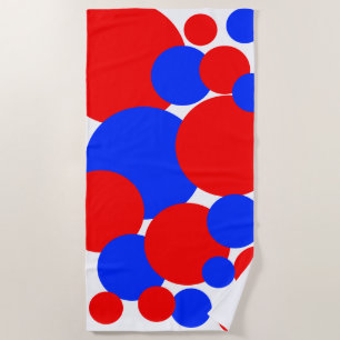 Red, White and Blue Polka Dots Beach Towel