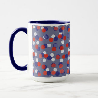 red, white and blue polka dots mug