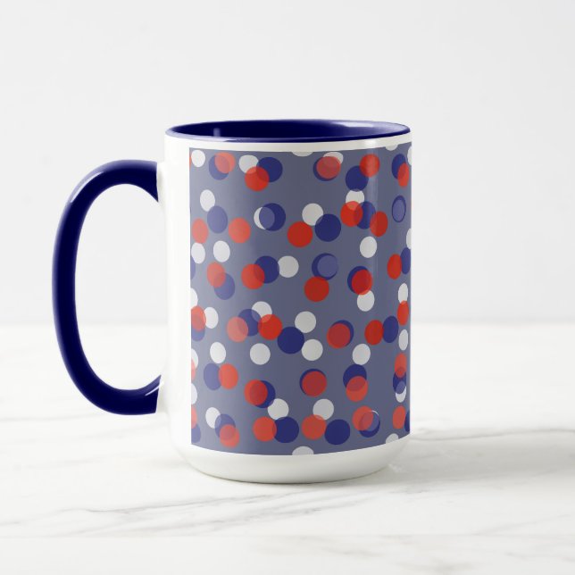 red, white and blue polka dots mug (Left)
