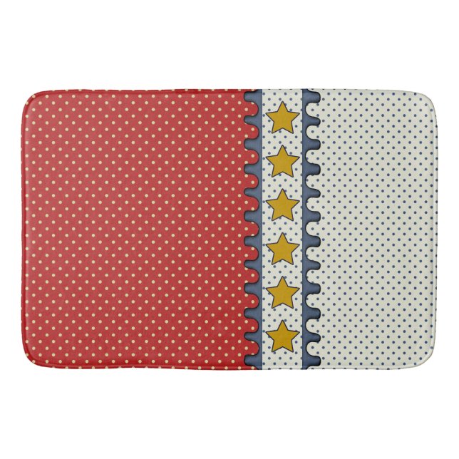 Red, White and Blue - Polka Dots, Stripes, Mustard Bath Mat (Front)