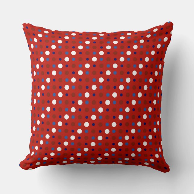Red White and Blue Polka Dots Throw Pillow (Front)