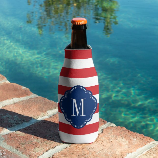 Red White and Blue Preppy Stripes Monogram Bottle Cooler (In Situ Pool)