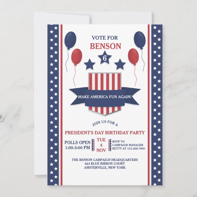 Red White and Blue Presidents' Day Invitation (Front)