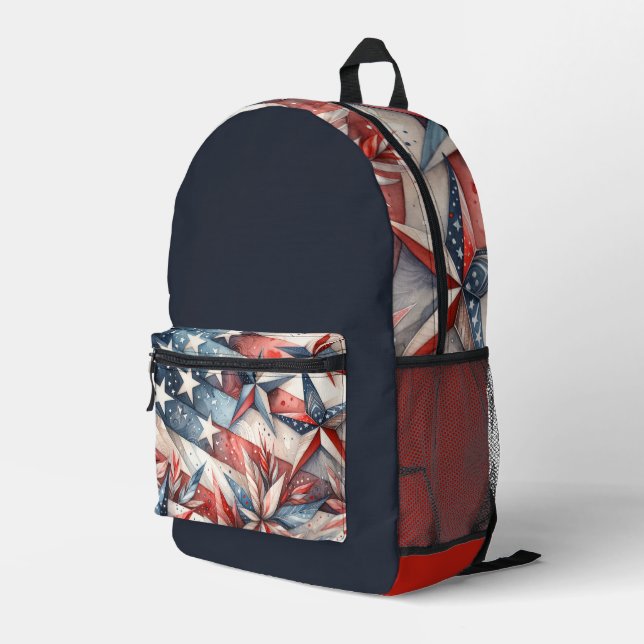 Red White and Blue Printed Backpack (Back Corner Right)
