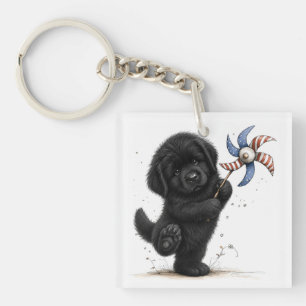 Red white and blue puppy pinwheel keychain
