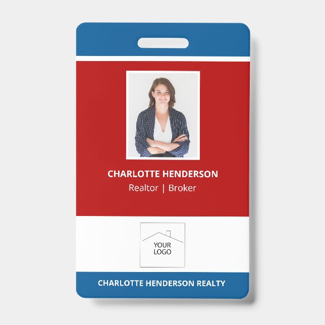 Red White and Blue Real Estate Agent Photo Logo Badge (Front)