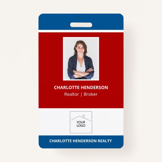 Red White and Blue Real Estate Agent Photo Logo Badge (Front)
