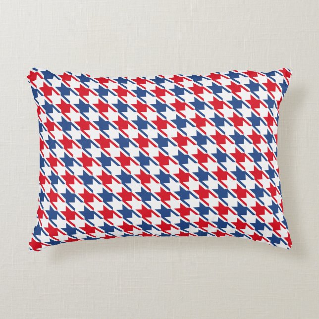 Red White and Blue Repeating Houndstooth Pattern Accent Pillow (Front)