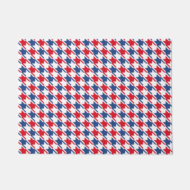 Red White and Blue Repeating Houndstooth Pattern Doormat (Front)