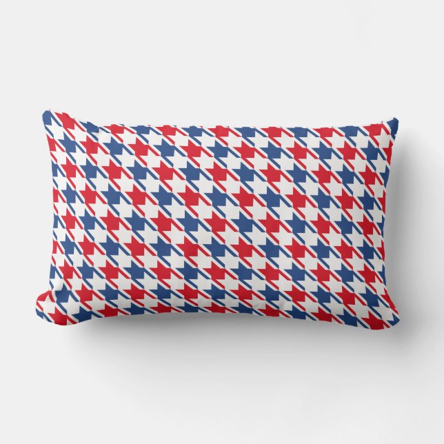 Red White and Blue Repeating Houndstooth Pattern Lumbar Pillow (Front)