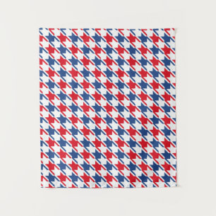 Red White and Blue Repeating Houndstooth Pattern Tapestry