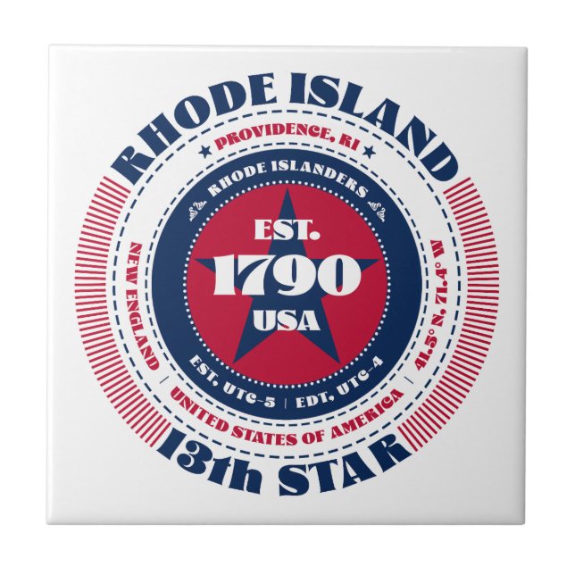 Red, White, and Blue Rhode Island Ceramic Tile (Front)