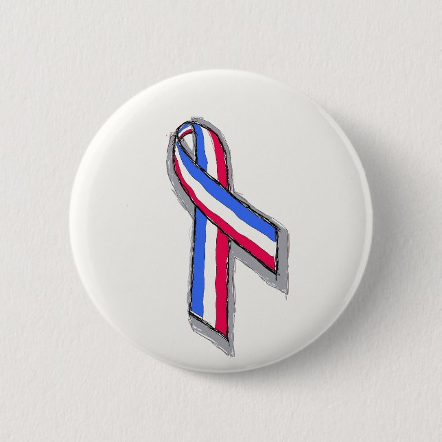 Red White and Blue Ribbon. 2 Inch Round Button (Front)