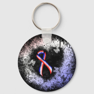 Red, White and Blue Ribbon Grunge Heart Keychain